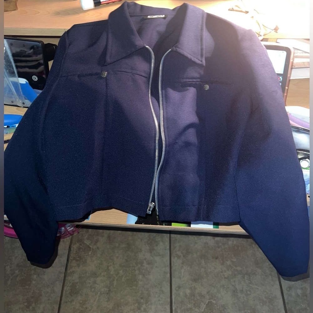Cute,Dark navy zipper jacket
